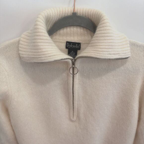 Rafaella Sweaters - Vtg Angora Lambswool Sweater Womens Sz XL (Fits M) Cream Rafaella 1/2 Zip Funnel